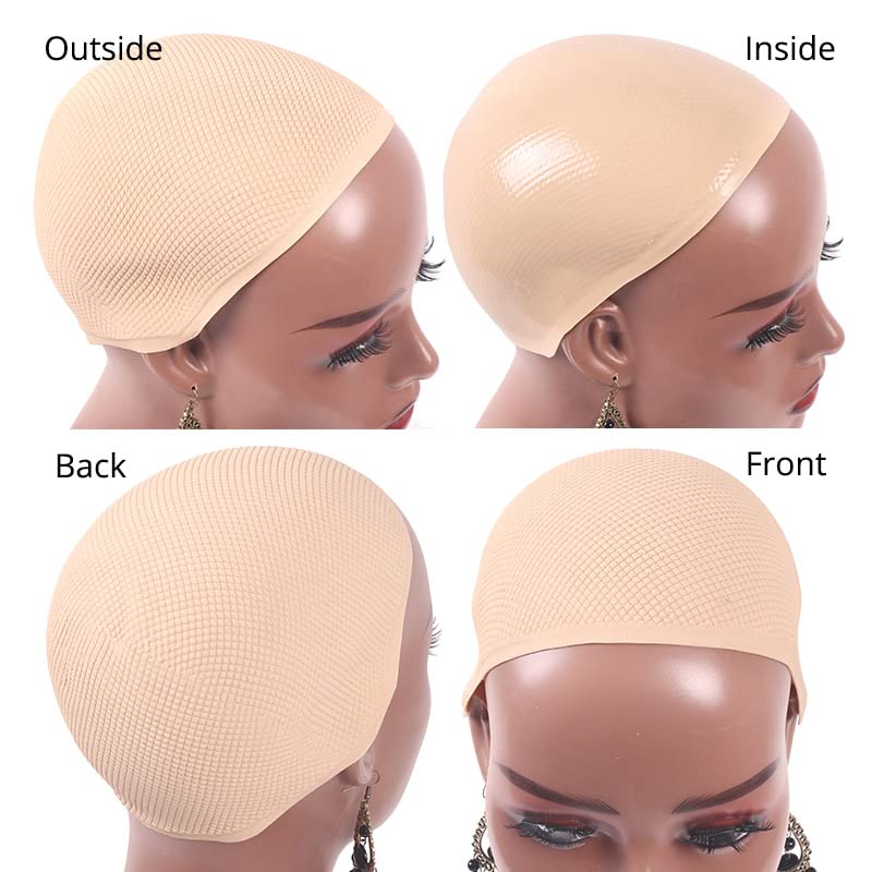 Non-Slip Silicone Wig Cap for Mannequin Display | Universal PVC wig cap for mannequin heads. Soft beige plastic, ideal for wig display & styling. Wig accessory.