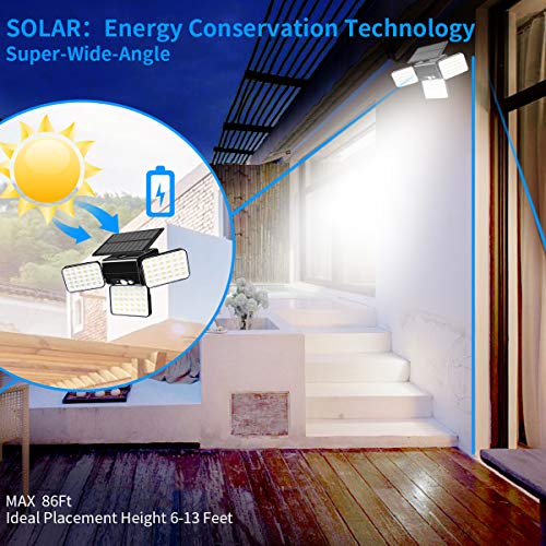 Solar Motion Sensor Lights 90 LEDs Solar Flood Lights with 3 Modes Solar Lights Outdoor 3 Heads Adjustable Motion Sensor Wireless IP68 Waterproof 360 Degree Rotatable
