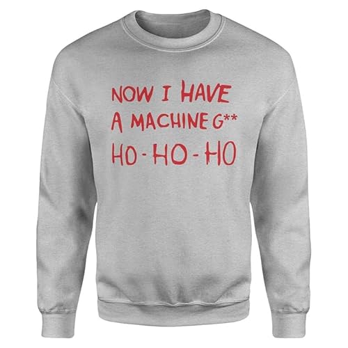 SMARTYPANTS Now I Have A Machine Gun Ho Ho Ho Sudadera,Novedad festiva Feliz Navidad Nochebuena Trabajo Fiesta 1988 Acción Suspenso Detective Película Regalos Regalos Regalos, Gris jaspeado, 4X-Large
