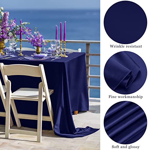 Image of TURSTIN 4 Pack Navy Blue Satin Tablecloth 102 x 58 Inch Overlay Table Cover