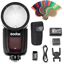 Flash Godox V1 Para Nikon Godox V1N Flash Speedlite,de cámara de Cabeza Redonda TTL 2.4G HSS Speedlight para cámaras réflex Digitales Nikon para Nikon D800 D700 D7100 D7000 D5200 D5100 D5000 D300 D300S con batería de Litio