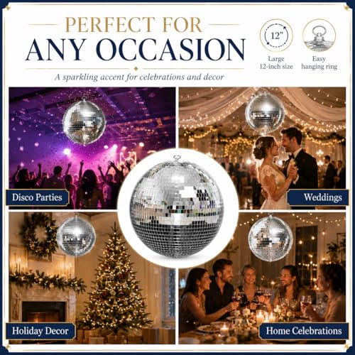 Youdepot - Bola espejada de 12 pulgadas y paquete de 54 bolas espejadas mini, adornos para Navidad, fiestas, bodas y decoración DIY miniatura 4