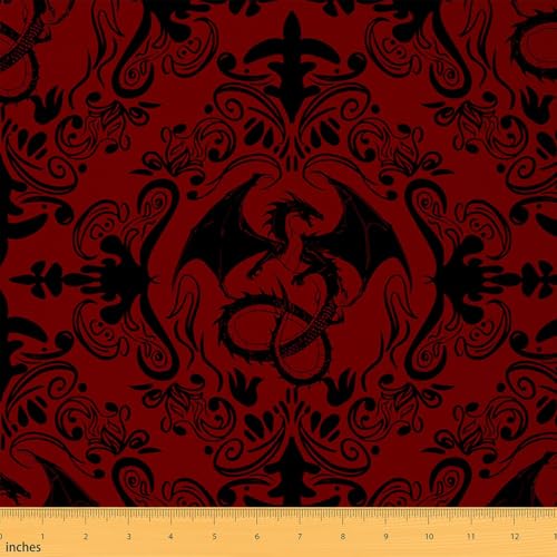 Homemissing Rouge Noir Dragon Tissus au Metre Jacquard Tapisserie Tissu 92x150cm Damas Tissus Couture Décor pour DIY Projets d'artisanat de couture Vintage...