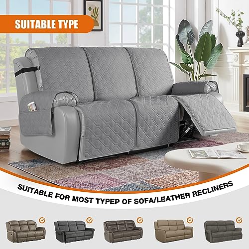 Image of VANSOFY Waterproof Recliner Couch Covers Washable, Light Gray,3 Seater | 1-Piece, Non-Slip with Elastic Straps, Sofa Cover with Pocket for Dogs, Pets