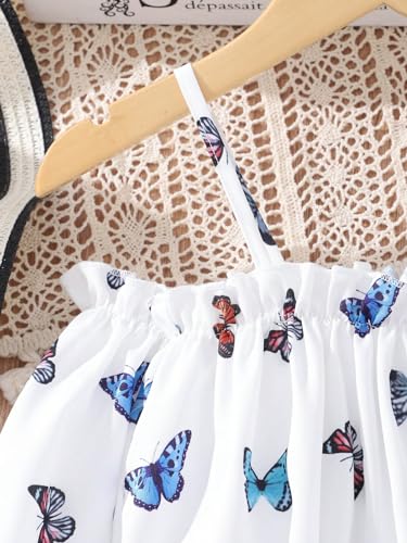 WDIRARA Girl's Butterfly Print Cold Shoulder Blouse Long Flounce Sleeve Peplum Top3