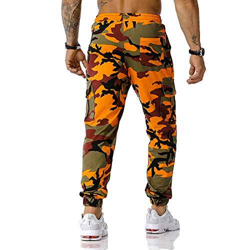 Grajtcin Mens Streetwear Elastic Waist Hiking Pants Lightweight Sports Sweatpants Casual Joggers Pant With Pockets Camo Cargo Work Pants For Men Fashion Orange L #TOP2