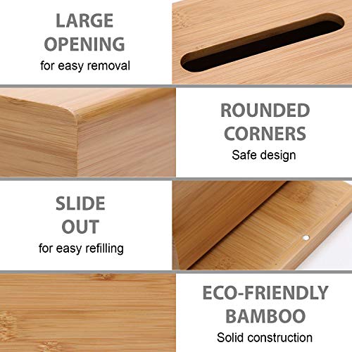 Image of HOKIPO Bamboo Wooden Tissue Paper Holder Box, Rectangular, 22.5 x 11.5 x 8 cm