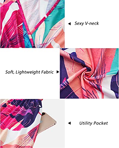 Image of Newshows Women's Pockets Wrap V Neck Floral Summer Vacation Casual Sundress | Wrinkle Free, Stretchy, Summer Beach Floral Sundress 2026, Casual Dress for Vacation, Guaduation, Side Pockets, A-line