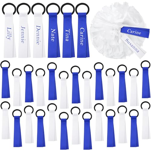 Etiquetas de equipos para animadoras: pompones identificadores de maletas azul y blanco