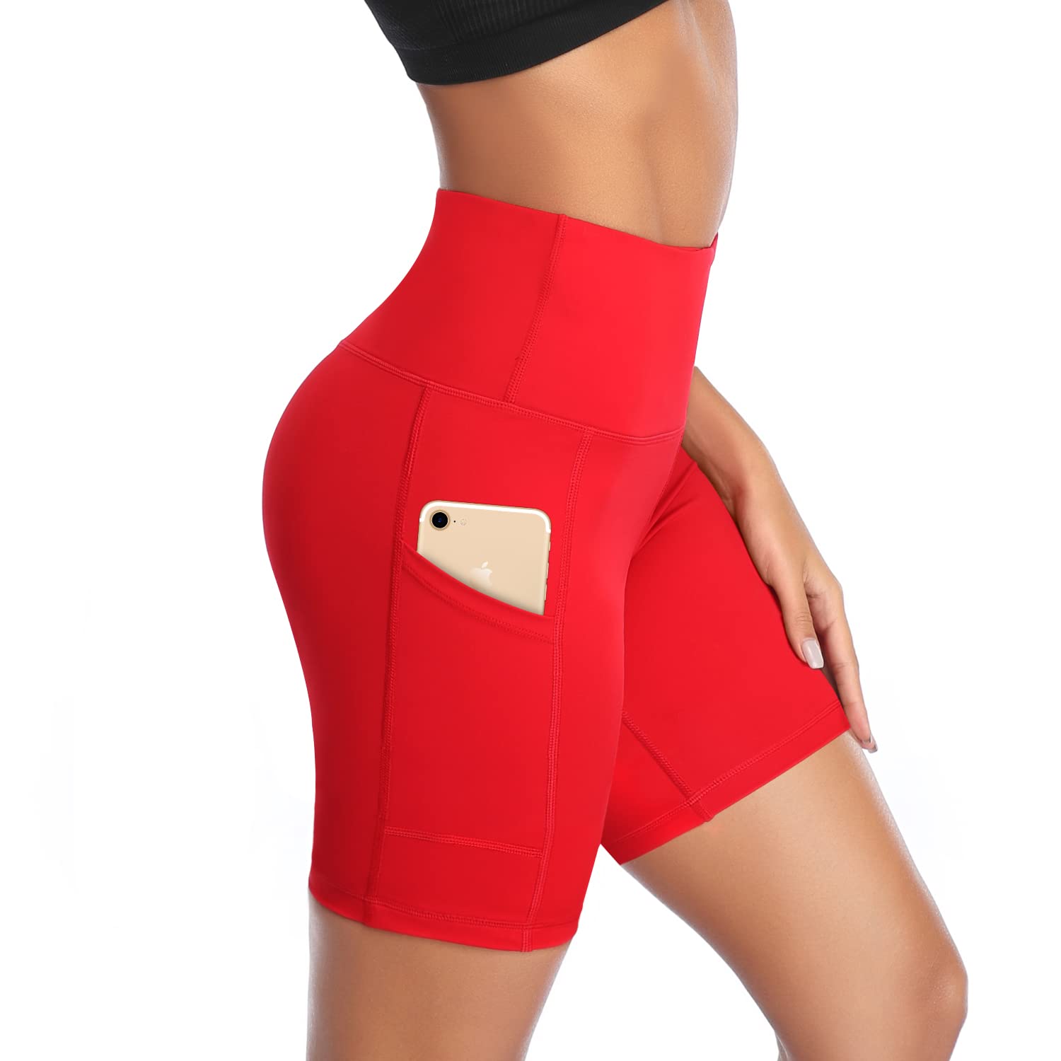 DAYOUNG Women Yoga Shorts High Waist Tummy Control Workout Biker Running Athletic Compression Short with Pockets