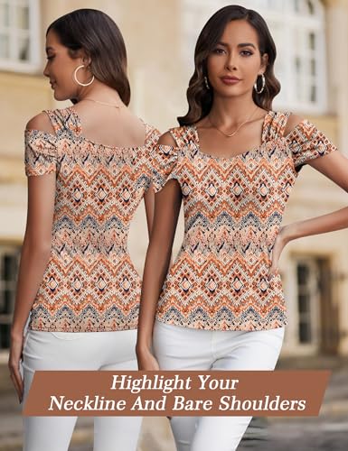 Image of Blingfit Cold Shoulder Tops Summer Tunic Shirts for Women T Shirts V Neck Short Sleeve Casual Tees Blouses 2026
