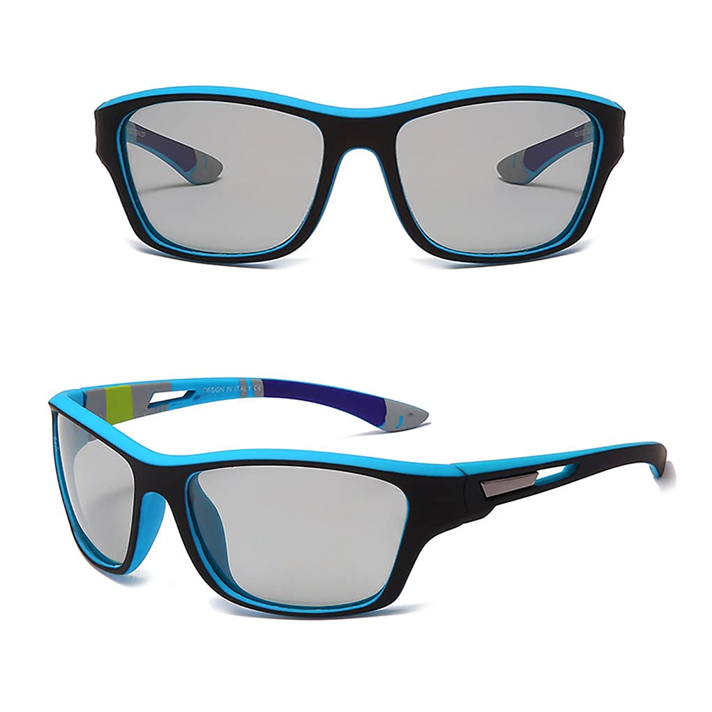 Gafas de sol fotocromáticas polarizadas de pesca para hombres y mujeres, protección UV, ciclismo, conducción y deportes gafas de sol, Marco azul/Lente fotocromática, Medium