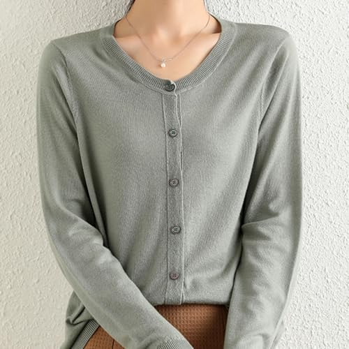 Image of Women's 100% Merino Wool Crew Neck Cardigan Sweater Top Long Sleeve Button Down 2025