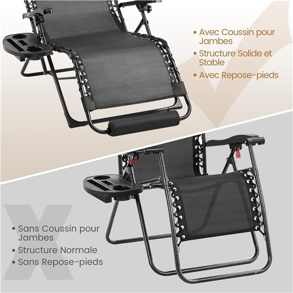 Yaheetech Transat Jardin Exterieur, Inclinable avec Rembourrage Repose Pieds Appuie-tête Amovible, résistant aux intempéries Chaise Longue Pliante Dossier, Salon de Jardin Exterieur (1, Noir)