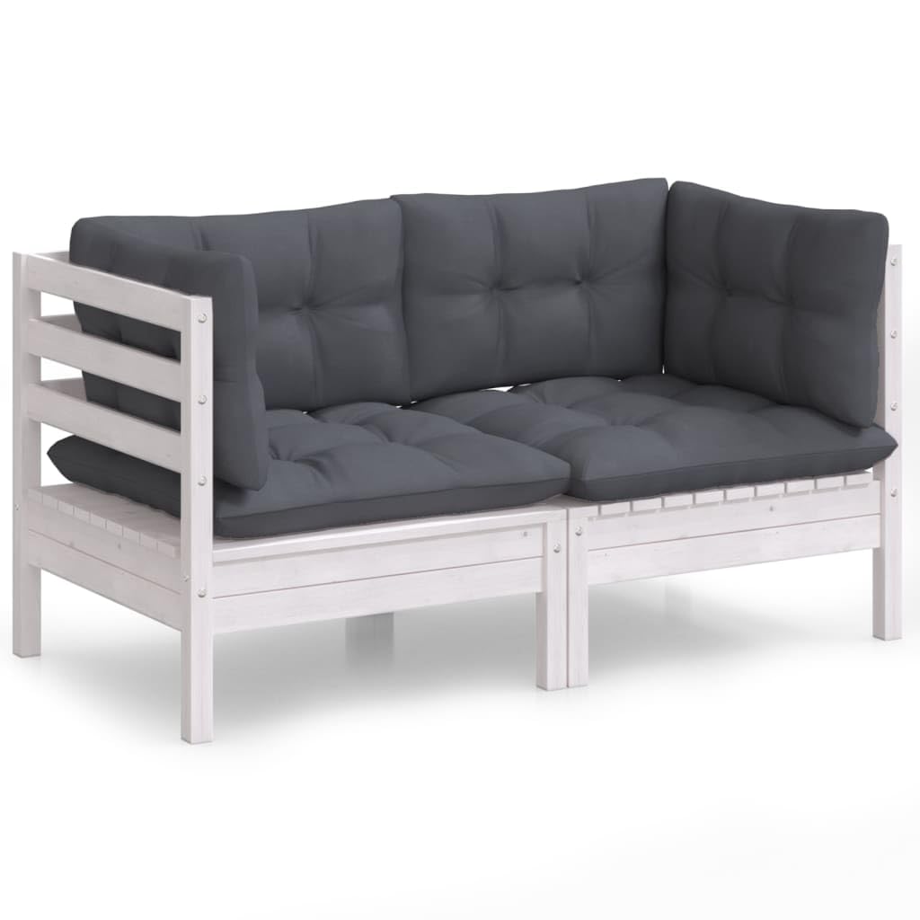 Divano da Giardino a 2 Posti, in Legno Massello di Pino con Cuscini, Design Modulare, Set Giardino Esterno, Salotto da Giardino, per Esterno e Terrazzo, Colore Bianco, 63.5x63.5x62.5 cm