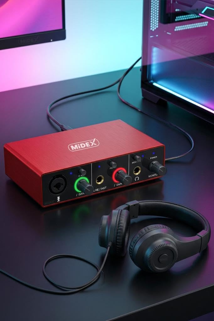 Midex GLX-500 PRO-HD 2 Giriş 2 Çıkış USB Stüdyo Ses Kartı Kulaklık