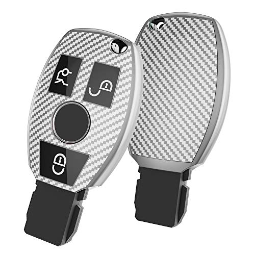 ELOHEI TPU Key Fob Case Cover Carbon Fiber Pattern Fits for Mercedes Benz C E M S CLS CLK GLK GLC G Class CLA GLK350 GLA 250 C300 AMG 2019 GLC 300 (Silver)