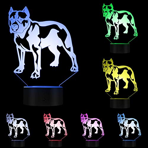 Lámpara de Noche 3D de Acrílico Diseño Pitbull Multicolor miniatura 2