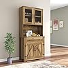 SAINTCY Farmhouse Kitchen Hutch Storage Cabinet, Freestanding Bar Cabinet with Sliding Barn Door, Kitchen Hutch with Glass Rack, Drawers, Adjustable Shelves, Sideboard Buffet Pantry for Dining Room