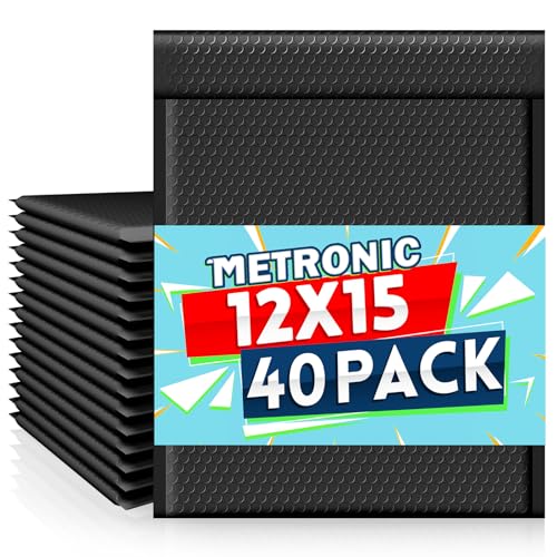 Image of Metronic Large Bubble Mailers 12x15 Inch 40 Pack Padded Envelopes Black | Waterproof Bubble Envelopes Self Seal Opaque Cushioning Mailer Shipping Bags for Clothes, Books, Jewelry, Makeup Supplies