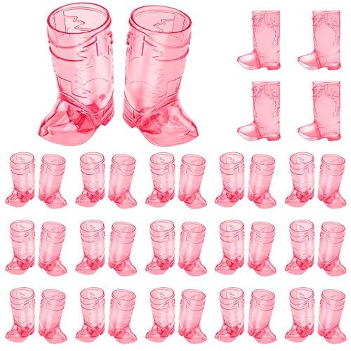 Image of Cowboy Boot Shot Glasses, 36 Pcs 1 Oz Mini Plastic Boot Cups (Rose Red)