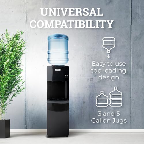 Image of Igloo Top Loading Water Cooler with Removable Drip Tray & Energy-Saving Features- Water Tower with Hot, Cold Temperature Settings- Water Dispenser Fits 3 & 5-Gallon Jugs with Child Safety Lock- Black