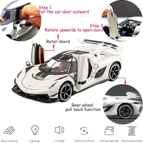 Image of Exclusive Alloy Metal Pull Back Die-Cast Car Diecast Metal Pullback Toy Car with Openable 6 Doors,Light Music Boys Gifts Toys (1:24 Koenigsegg Jesko - Multicolor)