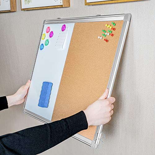 White Board and Cork Board Combo, 36 x 24 Inches Whiteboard with Bulletin Board for