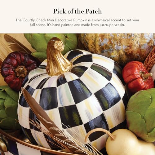 Image of MACKENZIE-CHILDS Resin Pumpkin, Mini, Black-and-White Courtly Check