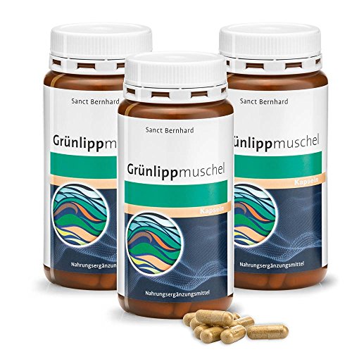 Sanct Bernhard Grünlippmuschel Kapseln Mensch | 3x 150 Kapseln hochdosiert | 500 mg neuseeländisches Grünlippmuschelextrakt für Menschen | Qualität aus deutscher Herstellung | Made in Germany