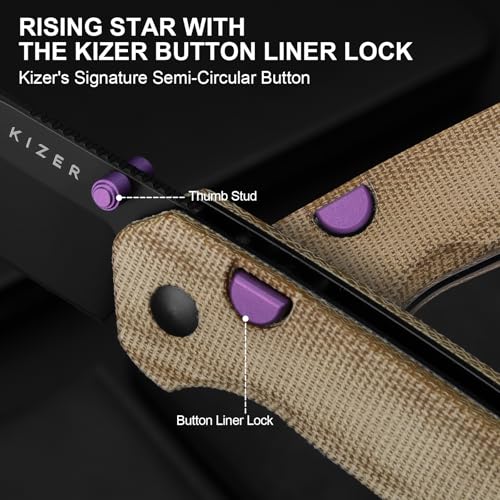 Image of Kizer Madrac Pocket Folding Knife, 3.05 inch 14C28N Blade, Button Liner Lock