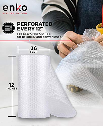 enKo (1 Pack) 12 inch x 36 feet Bubble Cushioning Wrap Roll Perforated 10 Fragile Sticker Labels for Moving Shipping Packing Boxes Supplies