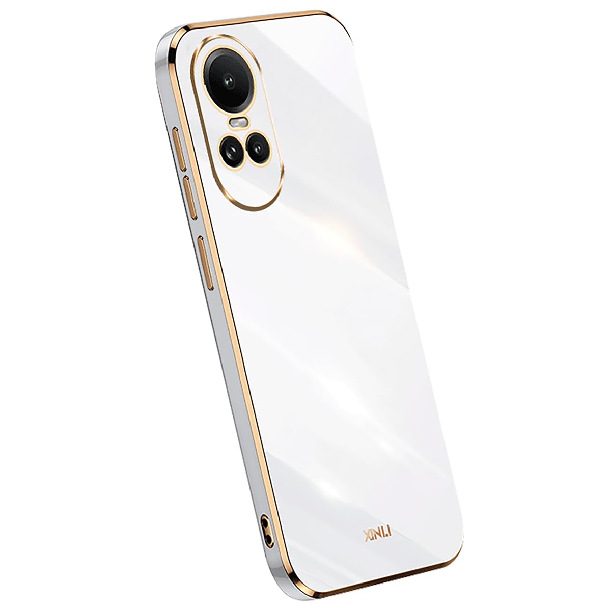 Cover XINYEXIN Per Oppo Reno 10 5G, Custodia In TPU Morbido Con Bordo Dorato, Antiurto, Sottile, Supporta Ricarica Wireless, Bianco
