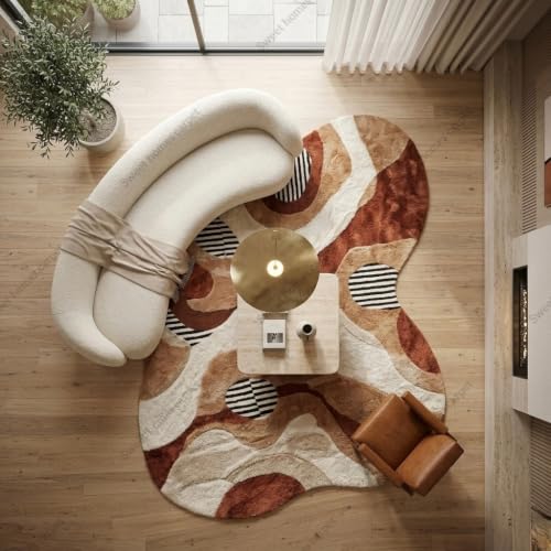 Image of SWEET HOMES Handwoven Shaggy Abstract Area Rug | Ultra Soft Plush Irregular Carpet, 10 x 12 Feet (305 x 366 cm), Brown Ivory