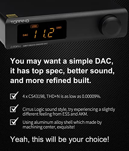 Image of Topping D30 Pro Full Balanced DAC HiFi Decoder CS43198x4 Decoding Chips USB /Optical /Coaxial Decoder 32Bit / 384kHz XMOS XU208 Audio DAC with Remote Control (Black)