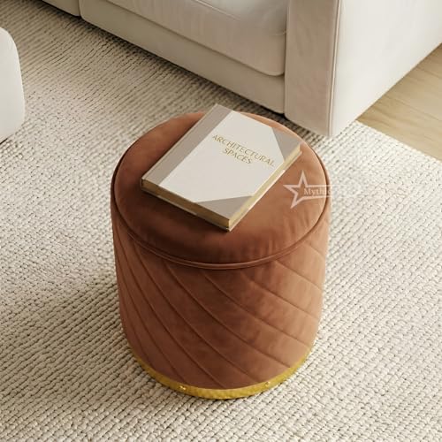 Image of Ottoman Stool, Puffy Stool, Sitting Stool, Modern Upholstered Round Ottoman, Dressing Table for Living-Coffee