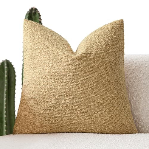 Image of Foindtower Decorative Textured Boucle Throw Pillow Covers Accent Solid Pillow Cases Neutral Soft Cozy Couch Cushion Case for Chair Sofa Bedroom Living Room Home Decor 18x18 Inch,1PC,Light Yellow