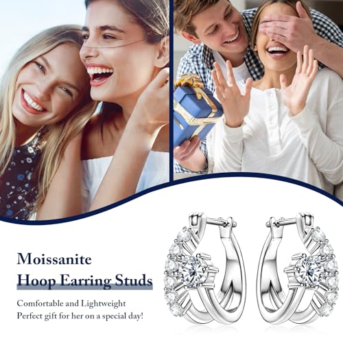 WOAINI Small Hoop Earrings in Sterling Silver with Moissanite Stones, Hypoallergenic Elegant Moissanite Huggie Hoops Dainty Earrings for Women, Diamond-Alternative Jewelry Gifts4