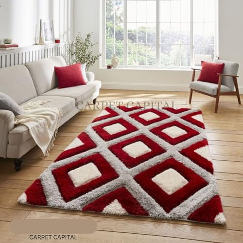 Image of Modern Texture Shag Area Rug Fluffy Microfiber 2inch Pile for Living Room, Bedroom(6x8feet,BROWN /IVORY36)