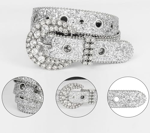 Women Rhinestone Belt Western Cowgirl Cowboy Bling Studded Leather Belt for Jeans Pants (suit for waist 27-39")4