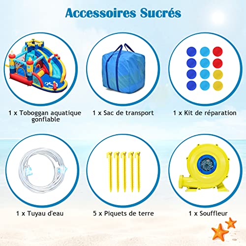 GOPLUS Inflatable Pirate Castle, with Slide, Water Gun and Trampoline, Pool and Climbing Wall, for 3-4 Children 3-12 Years Up to 120 kg, 360 x 290 x 200 cm (Pirate+450 W Inflator)