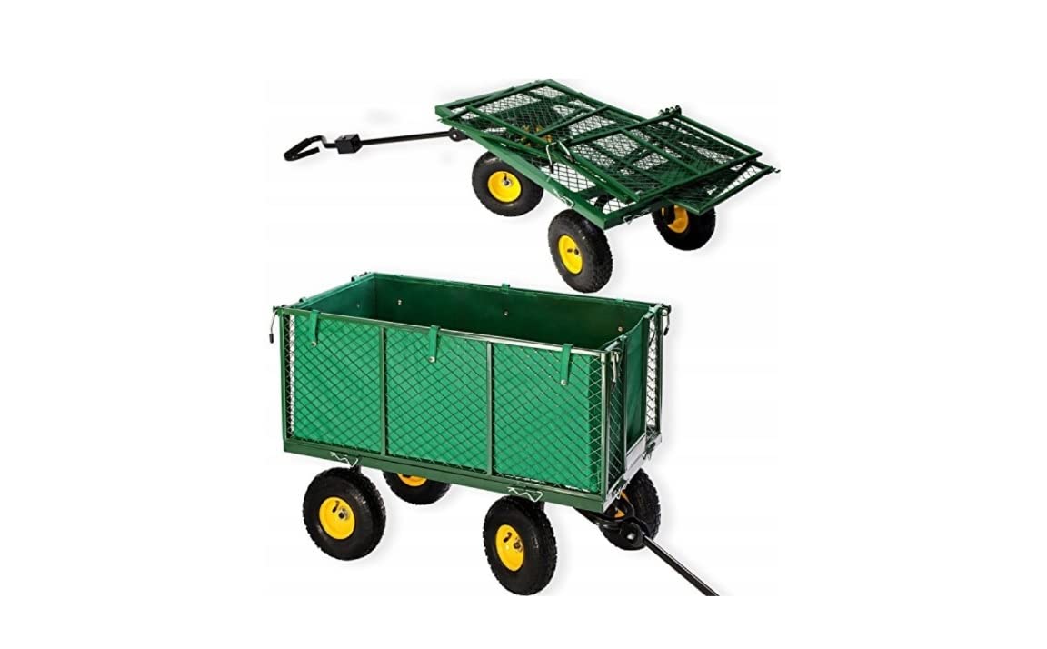 BDW Multifunktionaler großer Gartenwagen, Anhänger bis 500 kg, belastbar Handwagen, Transportwagen Karre, Grün, One Size