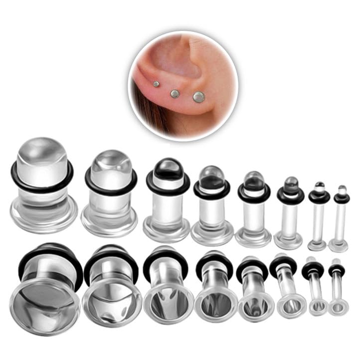 DOEARKO Ecarteur Oreilles Kit 1.6-10mm Tunnel d'Oreille en Verre O-ring Ear Plug Tunnels Piercing Cylindre Forme Expanseur Piercing Bijoux pour Femmes Hommes...