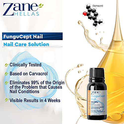Zane Hellas Fungucept Nail. Nail Solution. Nail Solution For Discolored, Thickened, Crumbled Nails. Visible Results In 4 Weeks.0.33 Oz -10Ml #TOP4