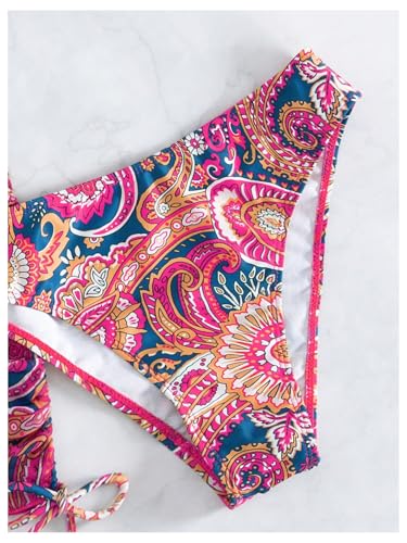 Image of RoseSeek Women's 4 Piece Polka Dots Bathing Suits Cover Up Skirt & Bandana | Halter Bikini Sets, Sexy Bathing Suit, Beach Skirt, Leopard, Paisley, Tropical, Summer