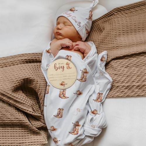 Image of Ylsteed Baby Swaddle Blanket and Headband Set, Newborn Receiving Blanket Swaddle Wrap for Girls and Boys, Swaddling Blankets Neutral for Newborn， Soft and Skin-Friendly 32 * 32 inches (Cowboy)