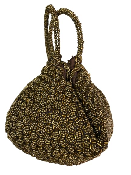 oll oo la la beauty ethnic brown color zari/zardosi handcrafted potli bags or wristlets with beads handles for girls/women-picture-36