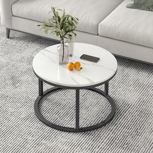 maxant Round Nesting Tables, Coffee Table Set of 2, Removable End Table, Faux Marble Stacking Sofa with Metal Frame, Vintage Wooden Stacking Space, for Living Room/Bedroom, Rustic Brown 80cm + 60cm 2 maxant Round Nesting Tables, Coffee Table Set of 2, Removable End Table, Faux Marble Stacking Sofa with Metal Frame, Vintage Wooden Stacking Space, for Living Room/Bedroom, Rustic Brown 80cm + 60cm - Image 2