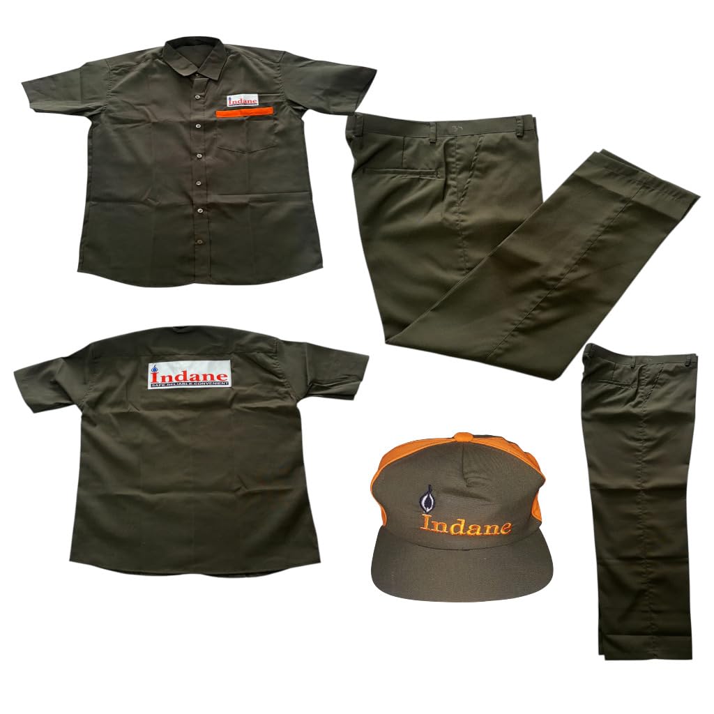 Indane Gas Delivery Boy Uniform Combo Set for Men | Shirt + Pant + Cap | Industrial Workwear | Olive Green Cotton Blend Uniform | Regular Fit | Delivery Staff Work Dress-picture-12
