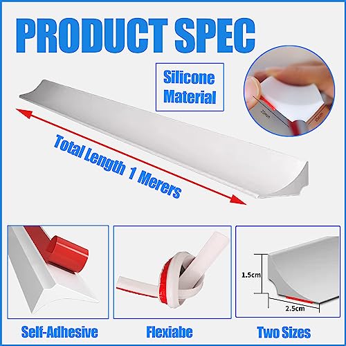 WOLAIYE Water Barrier for Sink,Shower Threshold Water Dam Barrier,Waterproof Barrier Bathroom,Collapsible Silicone Strip Trim Splash Guard (White-1M) - Image 2